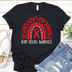 Heart Disease Awareness Shirt,Heart Attack Survivor Shirt,Heart Disease Survivor Shirt,Heart Disease Support Shirt,Red Ribbon Rainbow Shirt