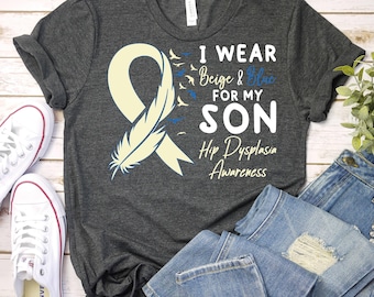 Hip Dysplasia Shirt,Hip Dysplasia Awareness Shirt,Floral Beige And Blue Awareness Ribbon shirt,Hip Dysplasia Support Son Shirt,Chronic Pain