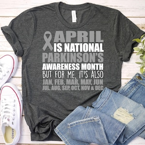 Parkinsons Awareness Shirt,Silver Ribbon Shirt,Parkinson&#39;s Disease Shirt,Parkinsons Awareness Month Tee,Parkinsons Warrior Shirt,Grey Ribbon