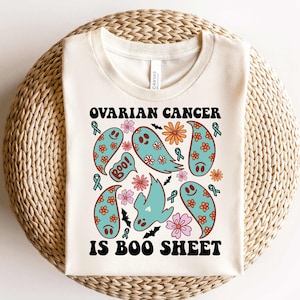 Halloween Ovarian Cancer Shirt,Ovarian Cancer shirt, Ovarian Cancer Warrior Shirt, Ovarian Cancer Awareness Gift, Ovarian Cancer Ghost Shirt