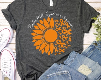 Prader-Willi Syndrome Awareness Sunflower Ribbon T-Shirt Prader-Willi Syndrome Awareness Sunflower Ribbon T-Shirt