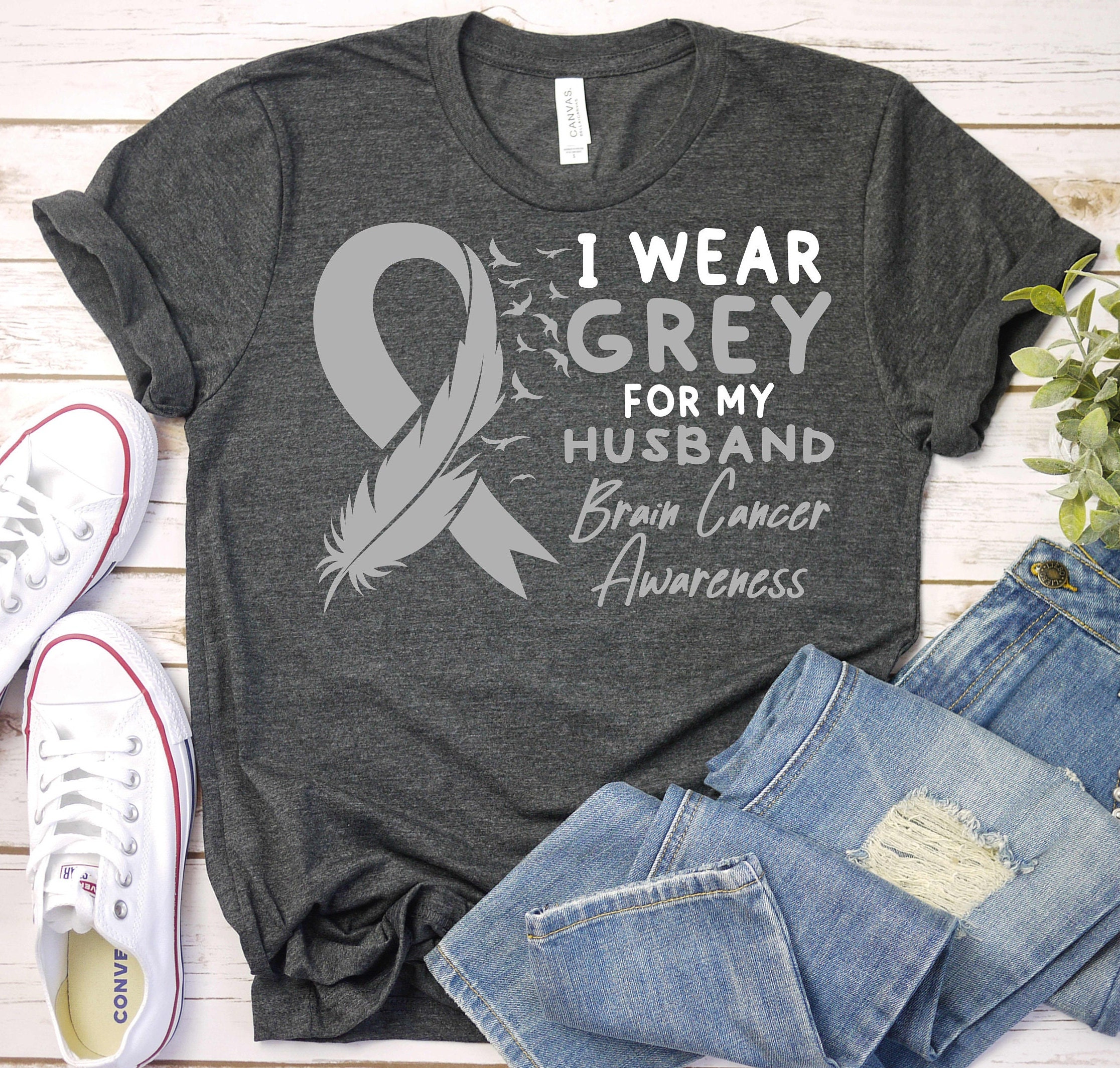 I Wear Gray For Husband Brain Cancer Awareness T-Shirt I Wear Gray For Husband Brain Cancer Awareness T-Shirt