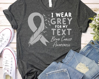 Brain Cancer Shirt,Custom Brain Tumor Awareness Shirt,Personalized  Brain Cancer Support Shirt,Brain Cancer Survivor Shirt,Gray Ribbon Shirt