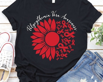 Polycythemia Vera Awareness Shirt,Polycythemia Vera Red Ribbon Shirt,Polycythemia Vera Warrior Shirt,MPN Blood Cancer Shirt,Blood Disorders