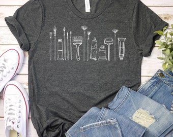 Art Shirt, Artist Gift, Painter Gift, Painting brushes shirt,Teacher Shirt,Art Tshirt, Art Teacher Shirt,Artist T-Shirt,Back To School Shirt