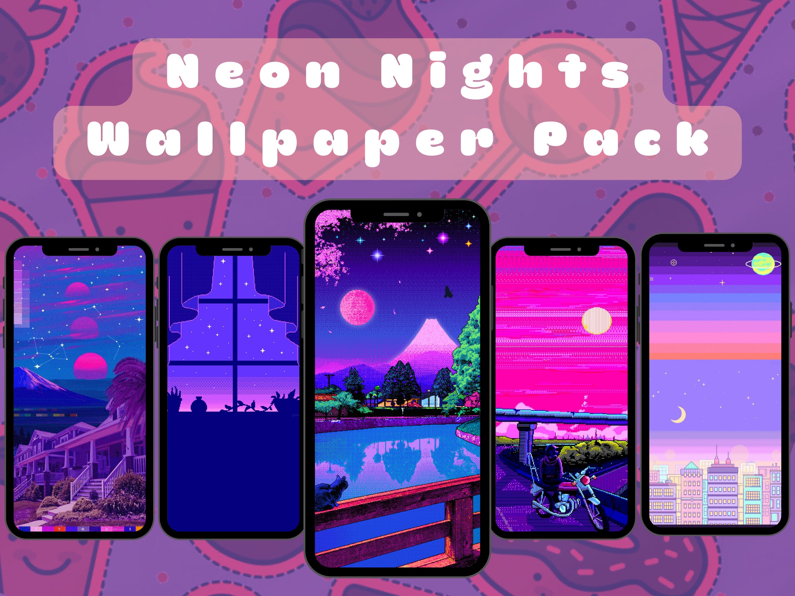 Neon Nights Iphone Wallpaper Japanese Anime Digital Art - Etsy