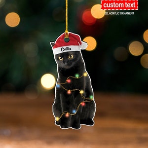 黒猫のクリスマスオーナメント、黒猫の2Dフラットオーナメント、黒猫のお母さんへのギフト