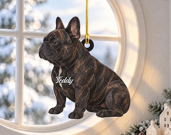 French Bulldog Christmas Ornament, Faux Stained Glass Acrylic Dog Artwork, Custom Personalized Dog Ornament, Frenchie Mom Gift, Tree Decor