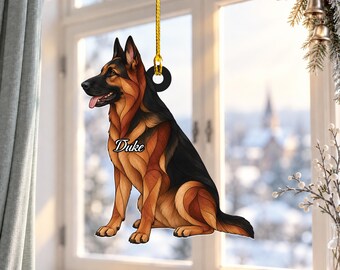 German Shepherd Christmas Ornament, Faux Stained Glass Acrylic Dog Artwork, Personalized Custom Dog Ornament, GSD Mom Gift, Tree Decor