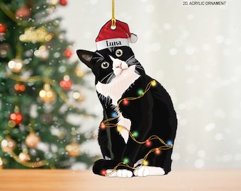 Tuxedo Cat Christmas Ornament, Custom Cat Ornament, Tuxedo Cat Lover Gift, Cat Owner Gift