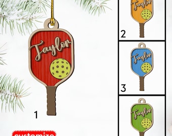 Adorno navideño de Pickleball personalizado, adorno de madera de Pickleball, regalo para amantes del Pickleball, regalo de Navidad