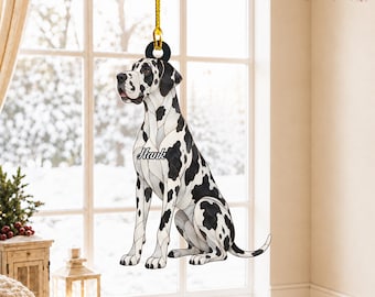 Custom Great Dane Ornament, Faux Stained Glass Acrylic Dog Art, Personalized Dog Christmas Ornament, Great Dane Mom Gift, Dog Lover Gift