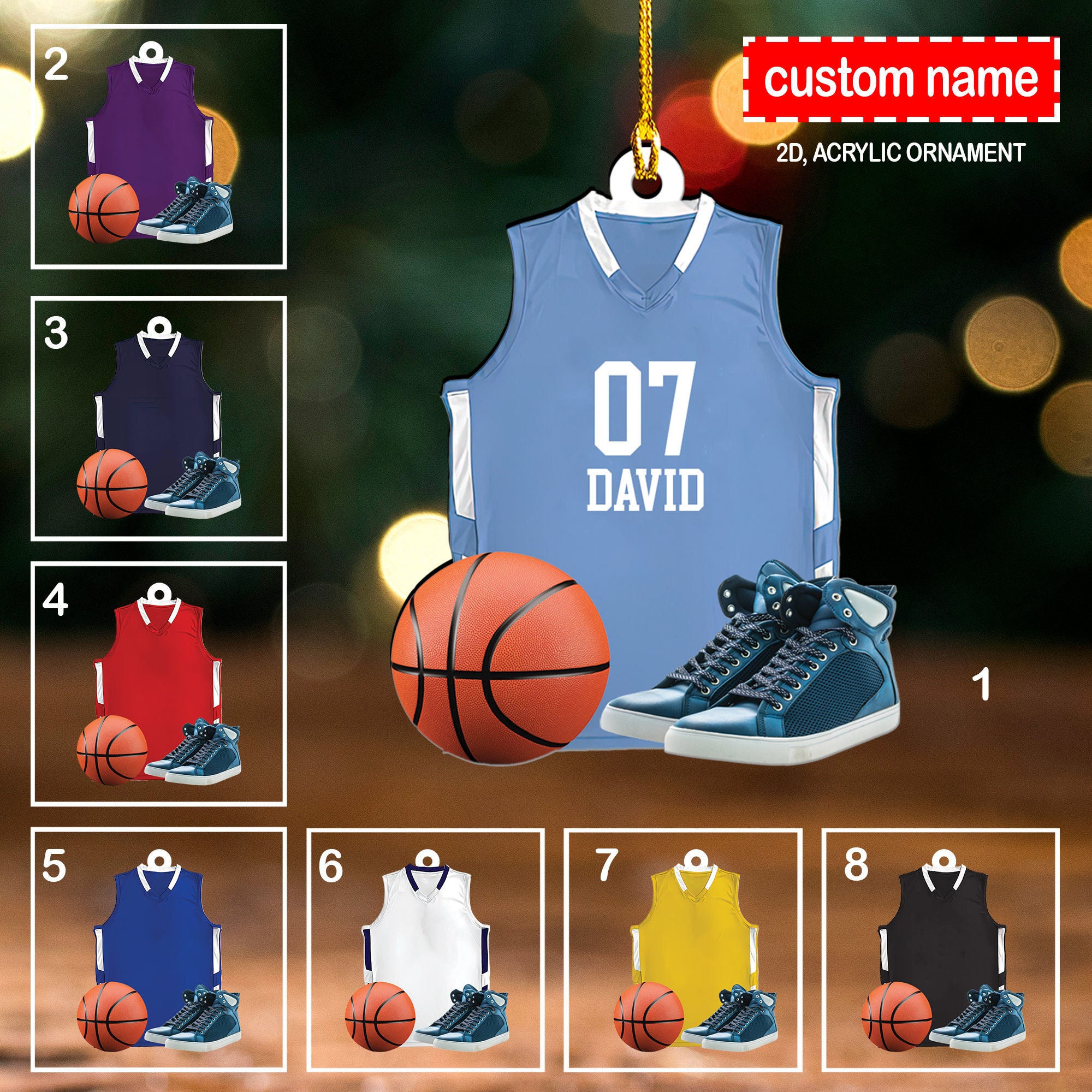 Custom Basketball Acrylic Ornament, Basketball Christmas 2D Ornament ...