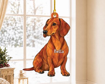 Dachshund Christmas Ornament, Faux Stained Glass Acrylic Dog Ornament, Wiener Dog Lover Gift, Dachshund Mom Gift, Christmas Tree Decor