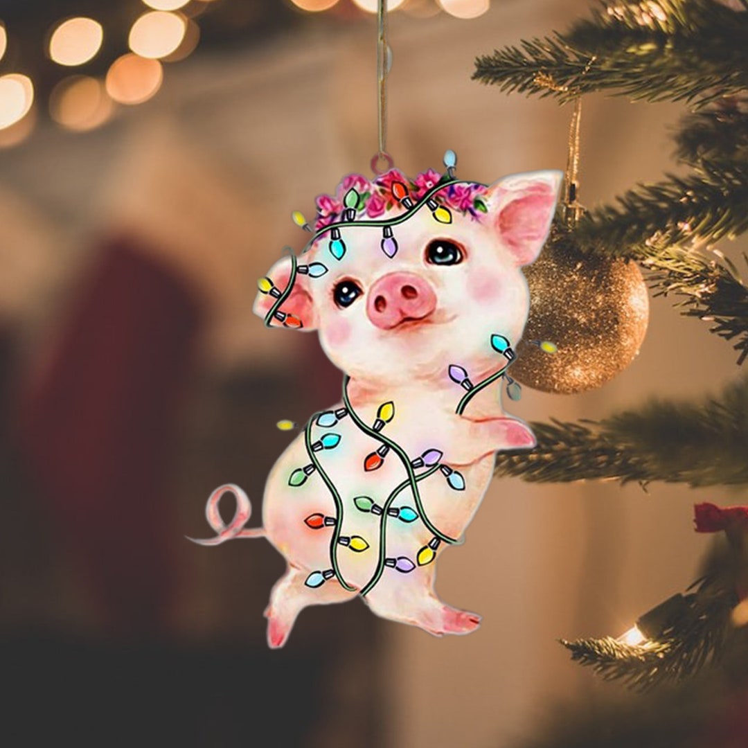 Cute Pig Christmas Light Hanging Ornament, Funny Pig Ornament, Farm