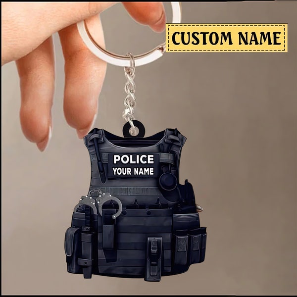 Personalized Police Bulletproof Vest Keychain Gift For Police, Police Uniform Ornament Keychain