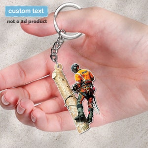 Boomverzorger gepersonaliseerde sleutelhanger, aangepaste boomverzorger 2D acrylkechain, boomchirurg cadeau
