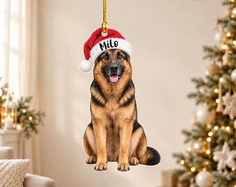 German Shepherd Christmas Hanging Ornament, Custom Dog Christmas Ornaments, Personalized GSD Gift, Christmas Tree Decor, Pet Lover Gift