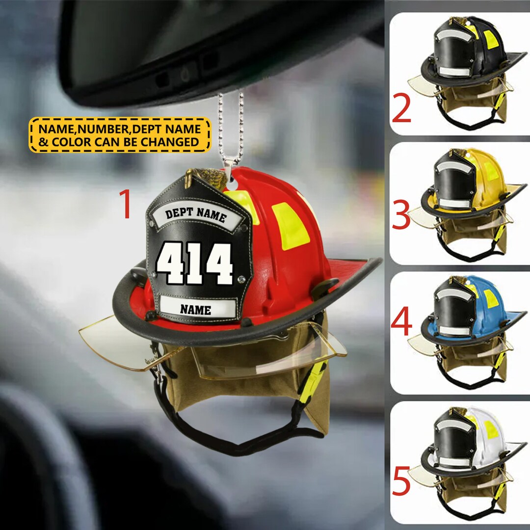 Personalized Firefighter Helmet Flat Ornament, Custom Firefighter