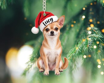 Chihuahua Christmas Hanging Ornament, Personalized Dog Christmas Ornaments, Custom Christmas Tree Decor, Chihuahua Mom Gift, Dog Lover Gift