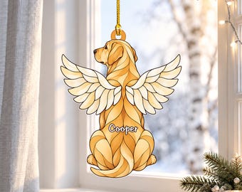 Yellow Lab Angel Wings Faux Stained Glass Acrylic Ornament, Dog Christmas Ornament, Yellow Labrador Memorial Gift, Custom Pet Loss Keepsake