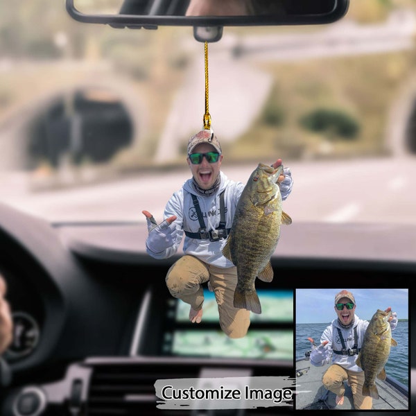 Personalized Fishing Rob Ornament, Car Pendant Car Rear view Mirror Pendant, Car Hanging Ornament