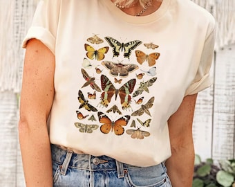 Koszulka z motywem motyli w stylu vintage, estetyczny T-shirt z motylami, koszulka z nadrukiem motyli, koszulka Papillion, koszulka damska Cottagecore, prezent dla miłośnika motyli