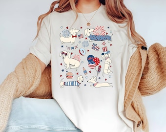 4th Of July Dachshund Doodle Shirt, Cute Dog Shirt, Independence Day Shirt, Dachshund Lover Shirt, Dog Owner Gift
