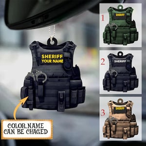 Personalized Police Bulletproof Vest, Sheriff Uniform, Police Uniform Car Ornament, Gift For Police, Ornament Personalized Flat Acrylic