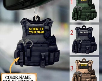 Giubbotto antiproiettile della polizia personalizzato, uniforme da sceriffo, ornamento per auto uniforme della polizia, regalo per la polizia, ornamento acrilico piatto personalizzato