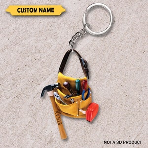 Sac à outils de construction Porte-clés 2D, Porte-clés de construction avec nom personnalisé, Cadeau pour ouvrier du bâtiment, Cadeaux pour ingénieur, Porte-clés pour ingénieur