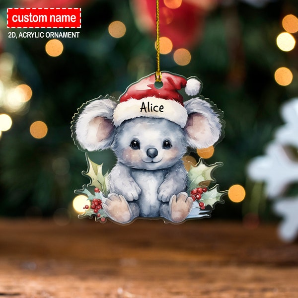 Koala Christmas Lights Ornament, 2D Flat Ornament, Custom Koala Ornament, Koala Lover Gift