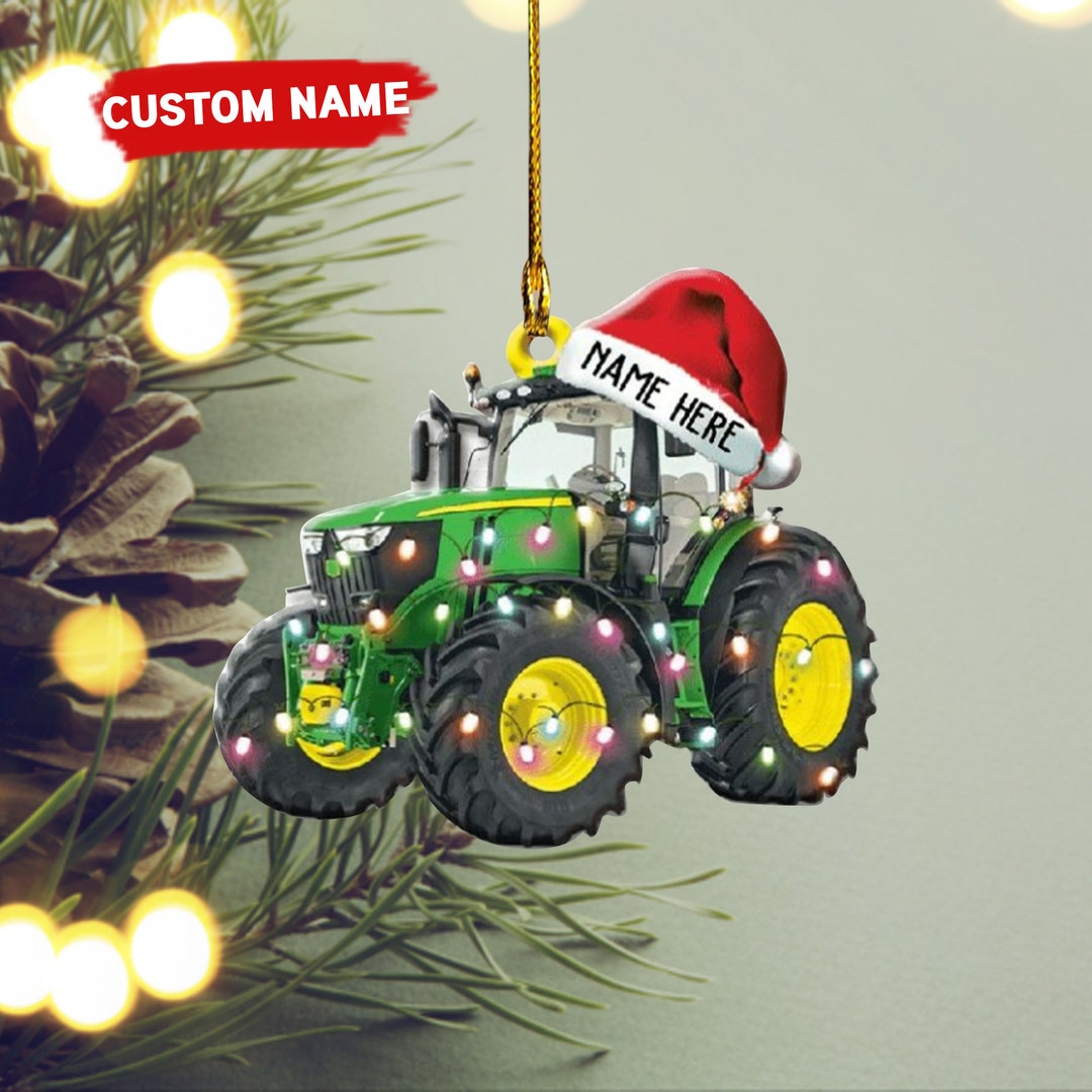 Personalized Tractor Christmas Ornament, Xmas Light Tractor Flat Ornament, Colorful Light