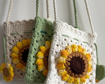 Handmade Crochet Bag Featuring a Charming Sunflower Design
