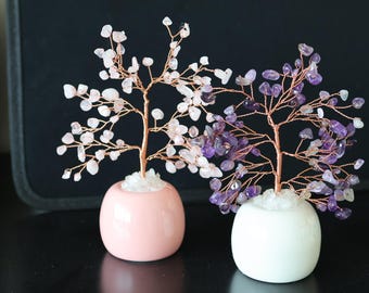 Handmade Crystal Gemstone Tree – Amethyst, Rose Quartz, Citrine Decorative Crystal Tree, Home Decor Gift