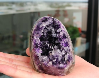 Natural Amethyst Geode Cluster – Purple Crystal Home Decor, 566g