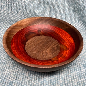Fruit Bowl - Walnut and Padauk - 8.5&quot; x 3&quot; - Hand Made, Natural, Food-Safe Wood Bowl