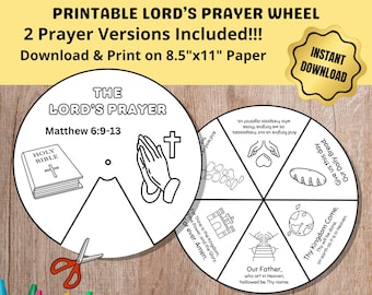 Printable Lord's Prayer Spinning Wheel | Kids Bible Verse Activity | Sunday School Scripture Memory Game | 2 Versions PDF