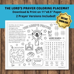 Afdrukbare Onze Vader Kleurplaat Placemat 11&quot;x 8,5&quot; Christelijke kleurplaat Religieuze activiteit voor kinderen Digitale pdf Bijbel zondagsschoolactiviteit