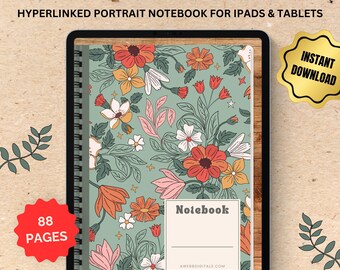 Boho Floral Digital Notebook for Women | 6-Subject Hyperlinked PDF | Lined Dotted Graph | GoodNotes Noteful