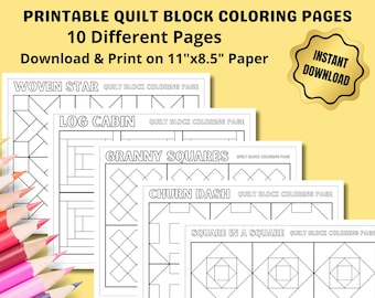 Printable Quilt Block Coloring Pages Bundle | 10 Pages PDF | Christian Activity for All Ages | Letter Size Quilt Planning