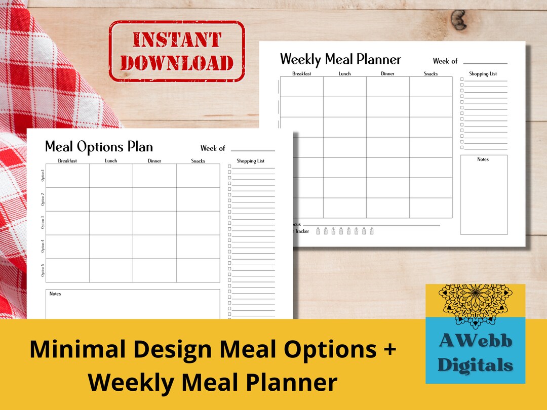 Printable Weekly Meal Plan, Simple Minimalist Design, Useful for ...