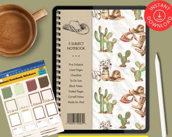 Western Digital Notebook and Planner for Women | Cowboy Country | 5-Subject PDF | Hyperlinked GoodNotes