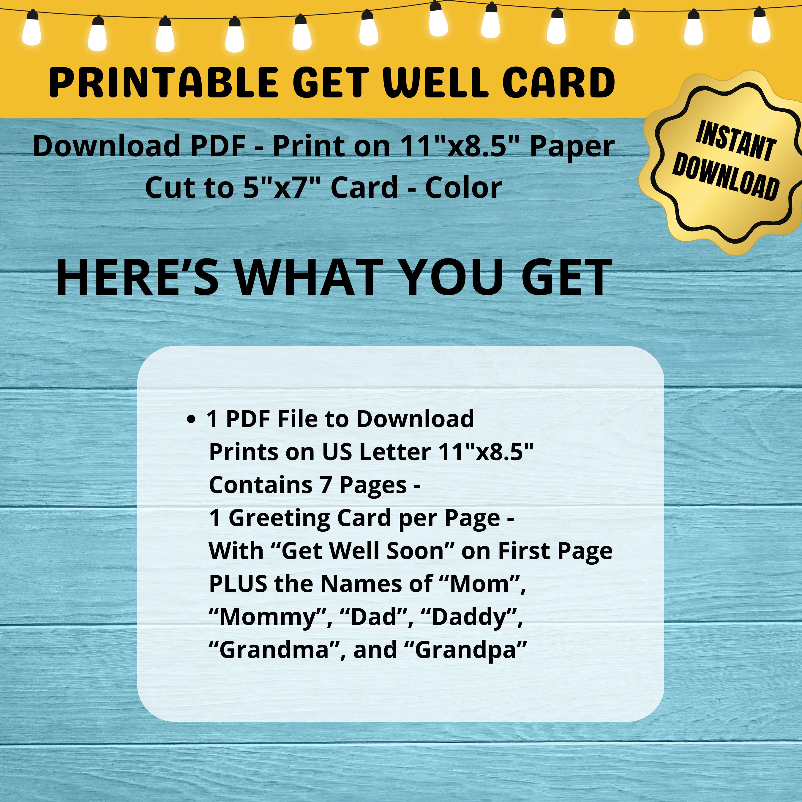 Printable Get Well Cards for Kids to Color With Teddy Bear Hearts 11x8 ...