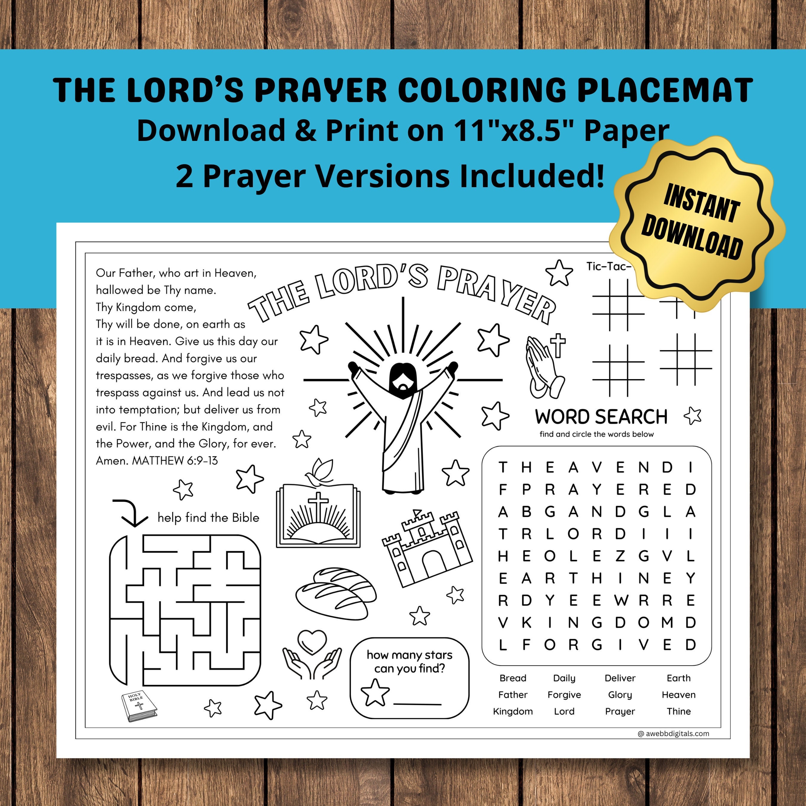 Printable Lord's Prayer Coloring Placemat 11"x8.5" Christian Coloring ...