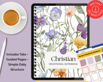 90-Day Christian Devotional Notebook for Women | Faith Journal | Bible Study Planner | Floral Digital PDF