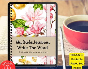 Floral Scripture Memory Notebook for Christian Women | Bible Verse Journal | Digital PDF | Bonus 16 Printable Pages