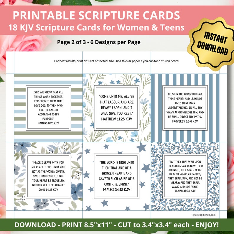 Christian Printable KJV Scripture Bible Verse Cards for Women Teens ...