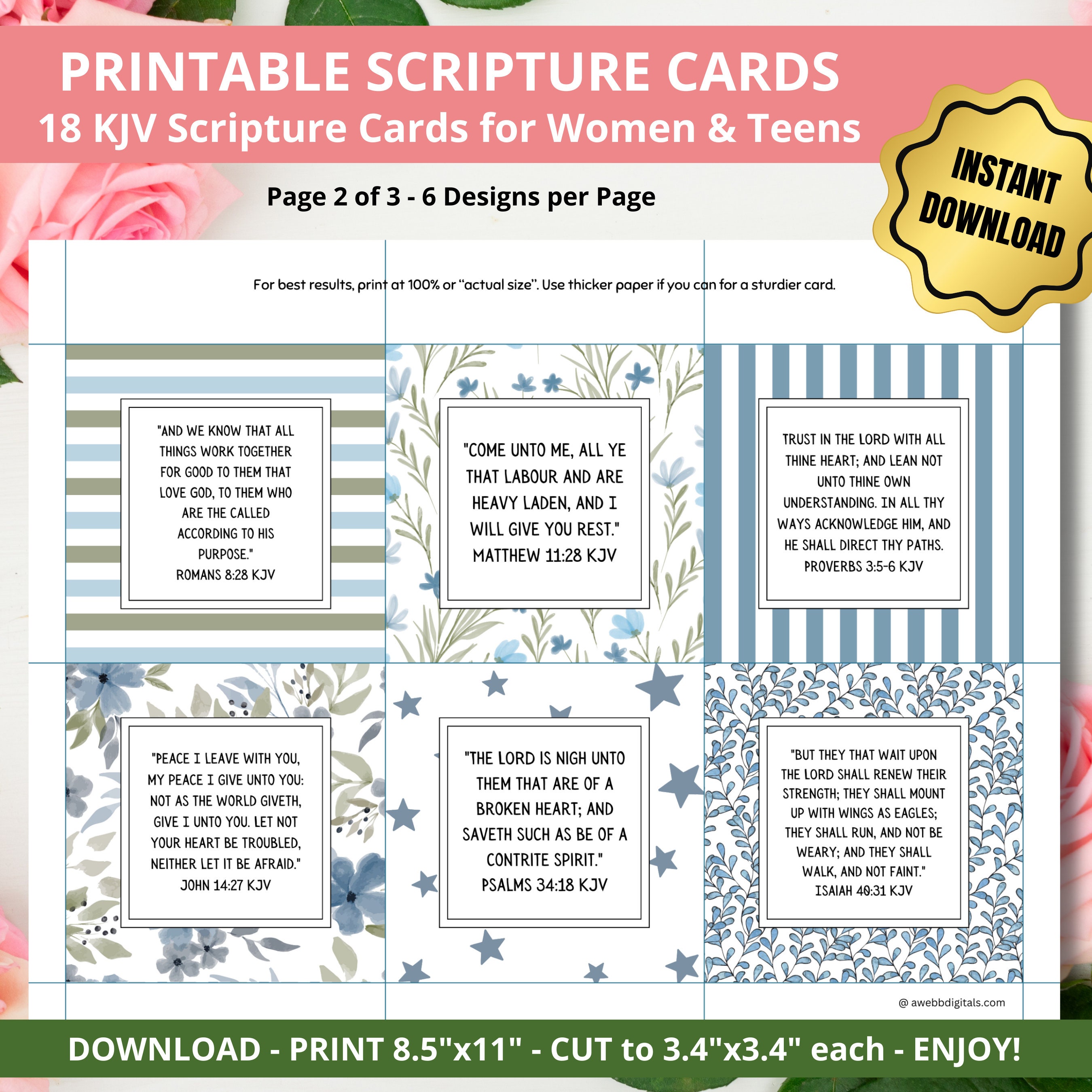 Christian Printable KJV Scripture Bible Verse Cards for Women Teens ...