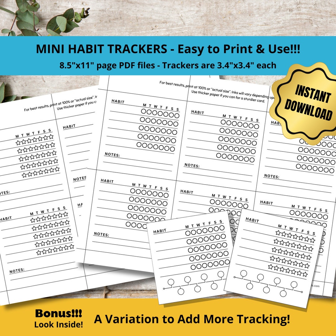 Printable Habit Tracker Index Cards Mini 3.4x3.4 Inches Weekly Daily Monthly Tracking Planner